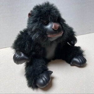 Monkey Sitting Up Black Stuffed Animal Plush Faux Leather Ears Hands Feet Chest